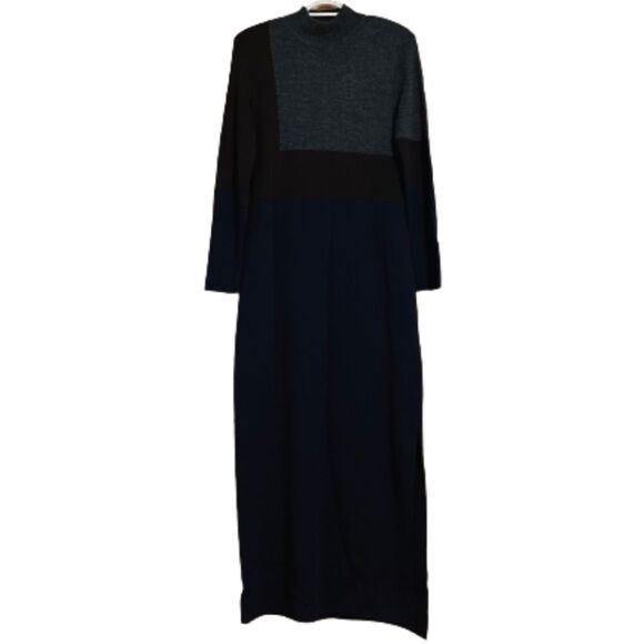 NINA LEONARD CrewNeck Colorblock Wool Blend Long Sleeve Maxi Sweater Dress - Picture 1 of 7